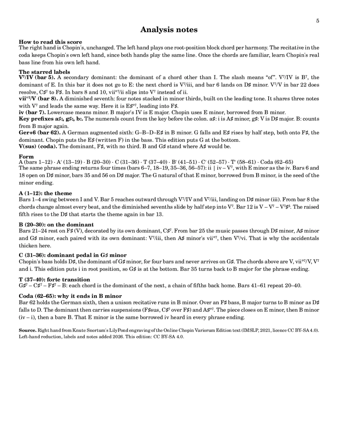The analysis page of Nocturne in B major, Op. 32 No. 1